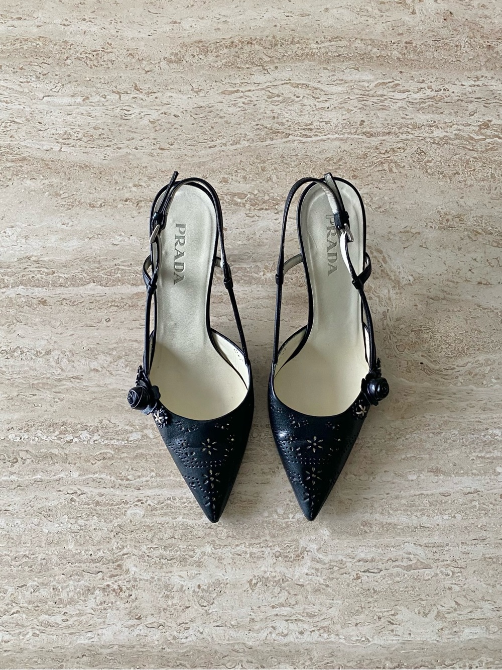 Vintage Prada Rosette Slingback Heels - Picture 2 of 10